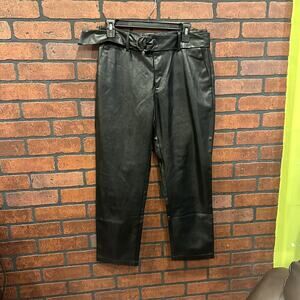 Lucy Paris Sz MD Belted Waist Black Faux Leather High Rise Womens Pant